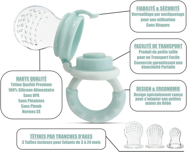 BEBI BORN Tetine Grignoteuse Bebe, Grignoteuse Bébé + 3 Tailles de Tétines silicone sans BPA pour enfants de 3 à 24 mois, Diversification Alimentaire Bébé, Anneau de Dentition (Boite Rangement inclus) – Image 9