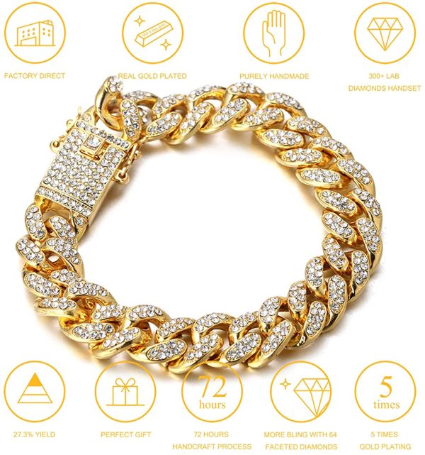 HALUKAKAH Diamant Chaîne Cubaine pour Enfant,14MM Garçons Or Véritable 18 Carats/Platine Or Blanc Plaqué Collier Bracelet Diamants de Laboratoire Ensemble de Griffes 8-15 Ans.Coffret Cadeau Gratuit – Image 3