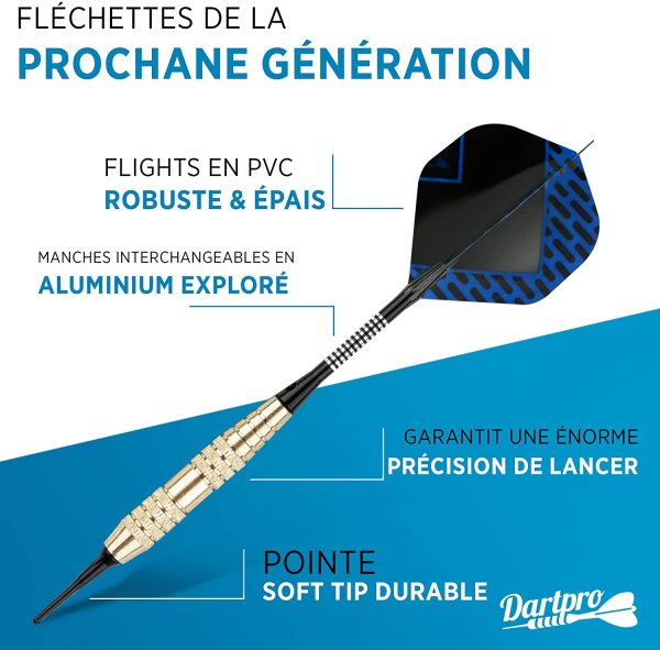 DartPro Fléchettes avec pointe en plastique - 12 fléchettes pour cible électronique [18g] - Jeu de fléchettes professionnel [incl. 6 tiges + 21 ailettes] – Image 6