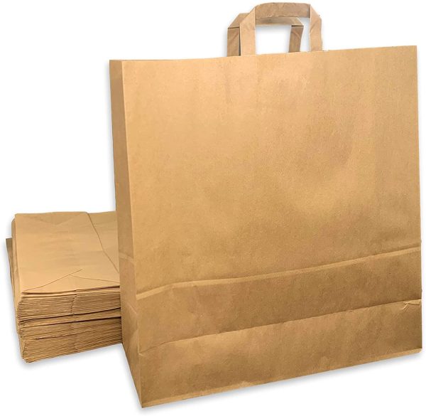 25 Grands Sacs Papier kraft marron écru avec poignée 36 litres largeur 45 cm , hauteur 47 cm, soufflet 17- sac cabas à anse plate solide, résistant papier 90g non imprimé ref UGSE33PP1F (25) – Image 2