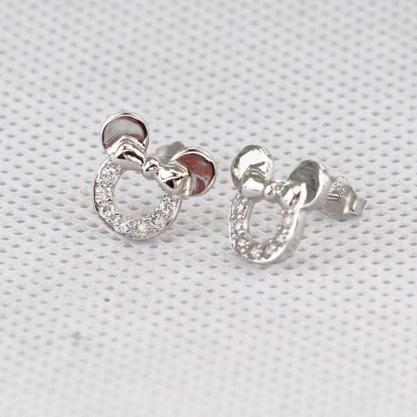 findout f1696silver Boucles d'oreilles creuses forme Minnie Mouse en argent sterling et zirconium pour femmes et filles – Image 3