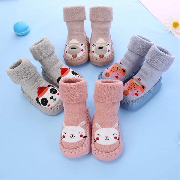 Gavena 2 Paires de Chaussettes Bebe Antiderapantes Hiver Chaud Chaussons Fille Garcon Naissance 3-24 Mois Bleu Gris Rose – Image 6