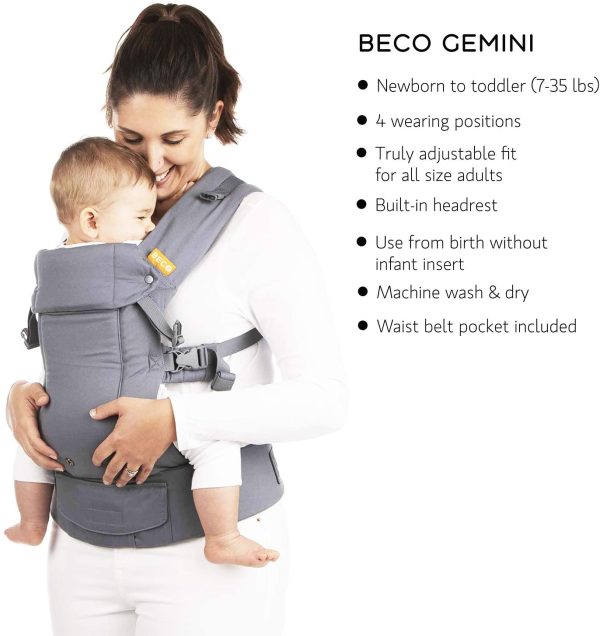 Porte-bébé Beco  - Cool Grey, simple et élégant, 5 en 1, style sac à dos, pour tenir les bébés, les nourrissons et les enfants de 3,5 à 16 kilos, certifié ergonomique – Image 5