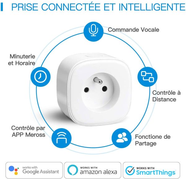 Prise Connectée WiFi (Type E), Prise Intelligente Compatible avec Alexa, Google Home et SmartThings, Prise Française Programmable avec Contrôle à Distance, Contrôle Vocal et Fonction de Temps (1) – Image 2