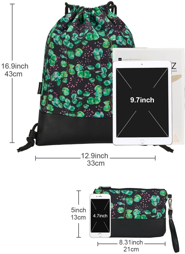 LIVACASA Sac à Cordon Sport Femmes Filles Imperméable avec Une Pochette Sac de Piscine à Cordelette Petit Sac à Dos à Cordon pour Gym Yoga Ecole Natation Plage Camping Voyage