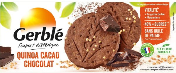 Gerblé Vitalité, Biscuits Quinoa Cacao Chocolat, Allégés en sucres, Sans huile de palme, 1 boîte de 12 biscuits, 132g – Image 4