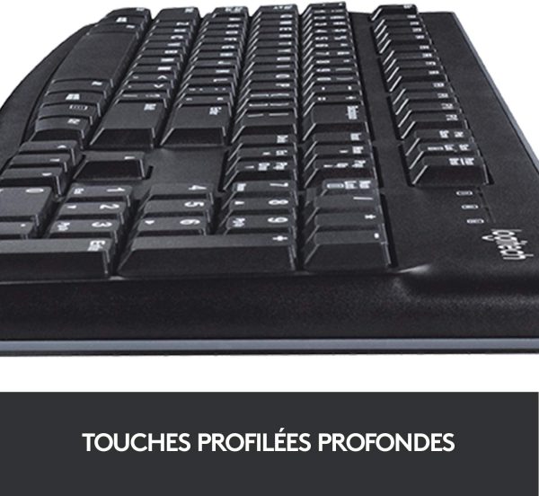 K120 Clavier filaire Business Windows, Plug-and-Play USB, Touches Silencieuses Ultra-Plates, Taille Standard, Etanche, Barre d’Espacement Incurvée, Clavier AZERTY Français - Noir – Image 2