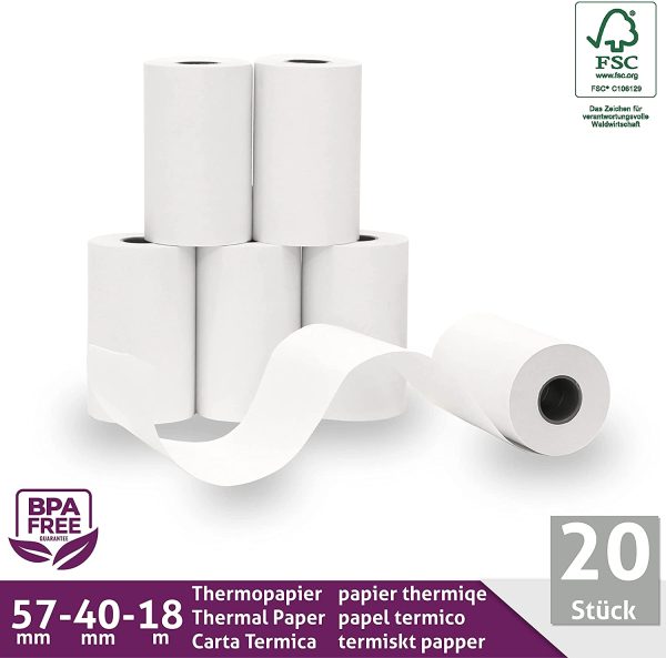 Rouleau tpe 57mm x 18m x 12mm ??Rouleaux pour terminal carte bancaire ??Bobine papier thermique 57x40x12 - sans BPA (20 Bobines) – Image 5