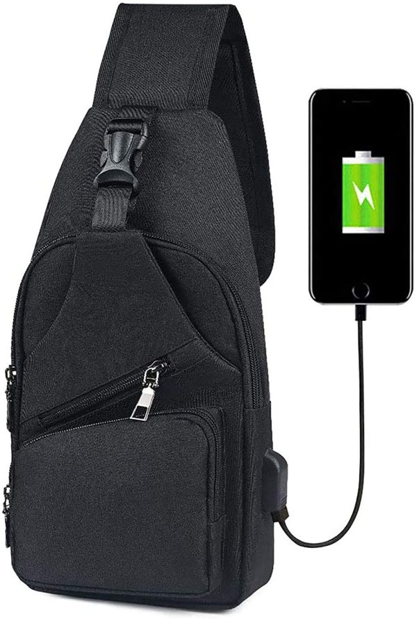 flintronic Sacoche Homme Bandouliere, Sac à Poitrine avec Chargement USB et Port pour Écouteurs, Sac à Dos de Voyage pour Homme & Femme (avec 1*Câble USB)