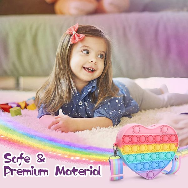 Pop Sac it Fidget Toys, Creative en Forme de Coeur Pop Sac it à Main, Fashion Fille Pop Sac, Pop Sac it Bandoulière Poppets Anti-Stress Jouets, Pop Bag it Jouets de décompression pour Enfants Adultes