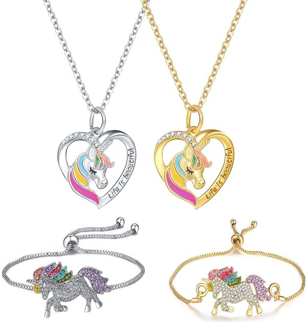 Ensemble de Bijoux Licorne, Ouinne Bracelet Collier de Charme en Cristal Brillant de Licorne pour Filles Femmes Enfant