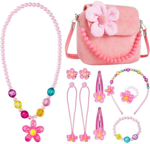 Filles Princesse Sacs à Main,Comius Sharp Enfants Floral Sac à Main,Belle à la Mode Amusant,en Parure de Bijoux Set, de Fantaisie Cadeaux de fête pour Jeu d'habillage,pour Petite Fille Motif (Pink) – Image 4