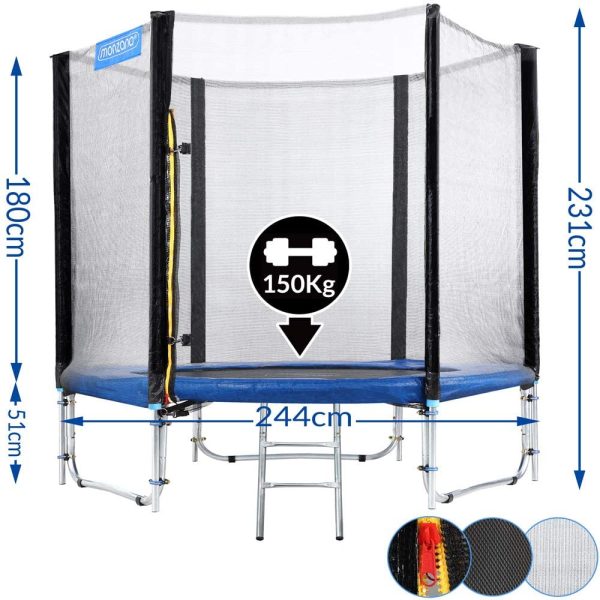 Deuba Trampoline extérieur Rond Max. 150kg Set Complet Filet de sécurité Porte d'entrée échelle poteaux – Image 7