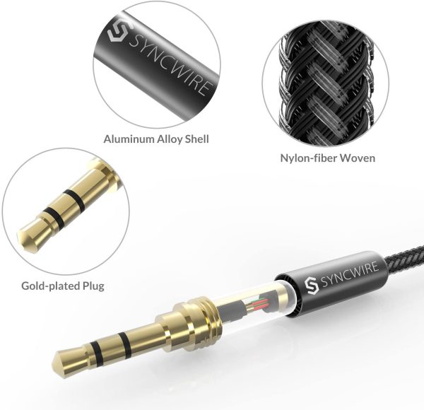 Syncwire Câble Jack Audio Câble Auxiliaire 3.5mm mâle vers mâle [Plaqué Or] Câble Audio stéréo en Nylon pour iPhone, Samsung, iPod, iPad, Voiture, Casque, Autoradio, Smartphones, MP3 etc. - 1M Noir – Image 6