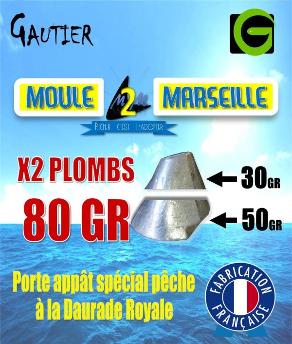 GAUTIER FISHING- Leurre Moule de Marseille TENYA Sparidés Dorades ( x2 moules et x2 plombs 80 gr divisibles en deux parties 30 gr et 50 gr )