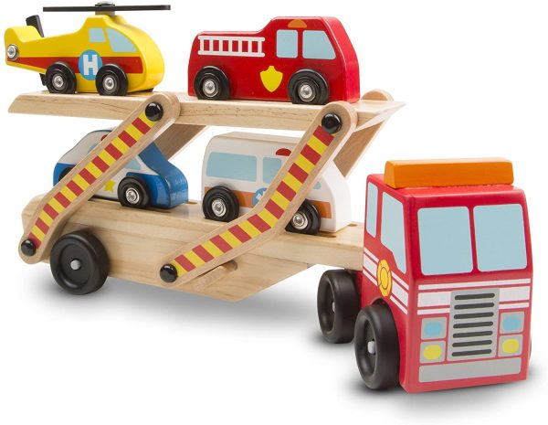 Melissa & Doug | Transporteur de véhicules d’Urgence| Jouets en bois | Pour garçon ou fille | 3+ – Image 2