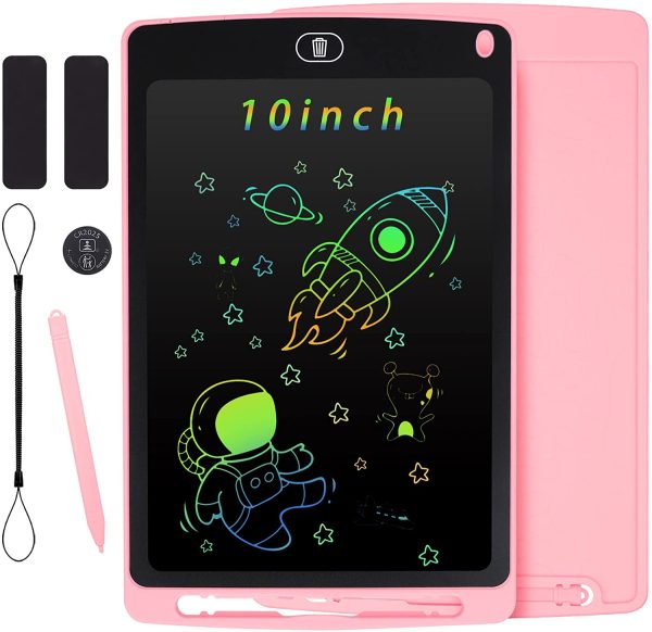 Tablette D'écriture LCD 10 Pouces Planche à Dessin pour Enfants, écriture Manuscrite Effaçable Portable Doodle Bloc de Dessin Jouets pour Enfants Cadeaux pour Garçons Filles, Rose