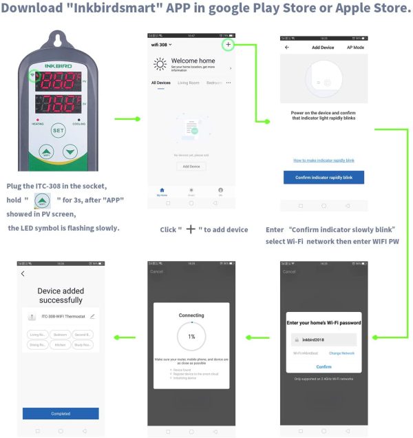 ITC-308-WIFI Prise Thermostat Chauffage Refroidissement Regulateur de Temperature,Thermostat Numerique Thermostat Terrarium avec Sonde 2 Relais 220V pour Couveuse,Brassage – Image 7