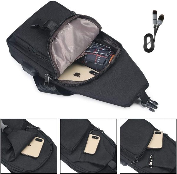 flintronic Sacoche Homme Bandouliere, Sac à Poitrine avec Chargement USB et Port pour Écouteurs, Sac à Dos de Voyage pour Homme & Femme (avec 1*Câble USB) – Image 3