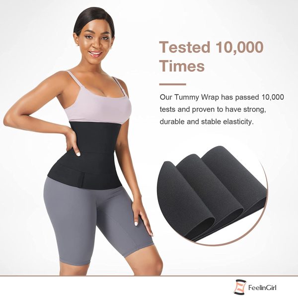 FeelinGirl Wrap Waist Trainer pour Femme Bande d'entraînement à la Taille enveloppante, Corset de Sport Noir – Image 3