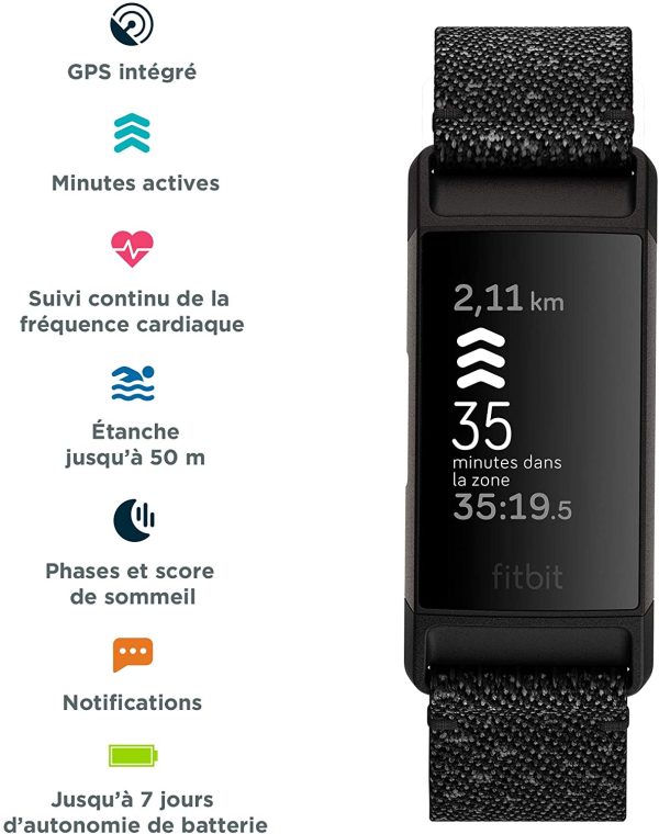 Bracelet d'Activité Fitbit Charge 4 pour La Santé et Le Sport avec Gps, Suivi de leNatation et Jusqu'à 7 Jours – Image 3