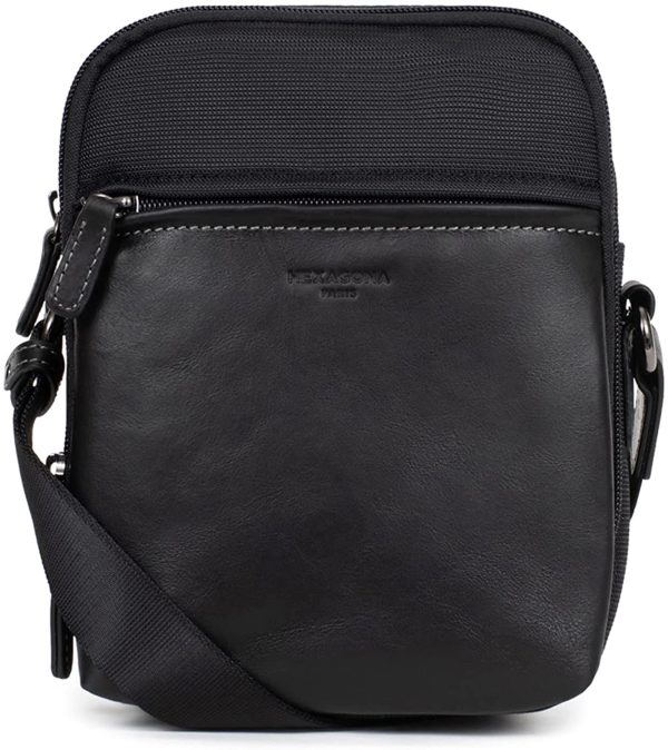 Hexagona Paris - Sacoche - pour Homme - Collection Travel - Noir - en Nylon - 1 bandoulière réglable - Porte-Documents - Serviette - Sacoche - Besace - Sac à Main bandoulière