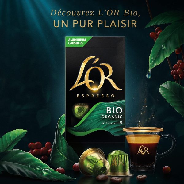 L'OR - Café Espresso - Organic Collection - Bio intensité 9 - Compatible Nespresso ®* - 10 packs x 10 capsules aluminium