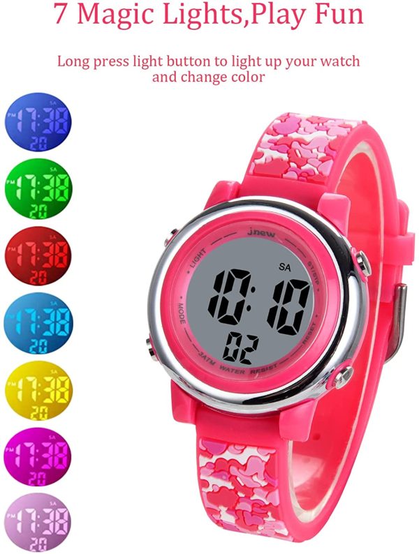 HMJIA Montre Enfant Garcon, Montre Enfant Fille pour 3-12 Ans, Montre Enfant étanche 3ATM avec Alarme/Date/Chronomètre/LED – Image 4