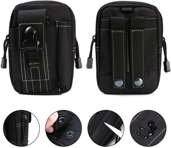 flintronic Sac Tactique Ceinture, Nylon Sacoche Ceinture | Noir | Multifonctionnelle Molle EDC Gadget Sac pour Téléphone, Plein-Air, Randonnée, Alpinisme et Cyclisme (avec 1* Mousquetons) – Image 4