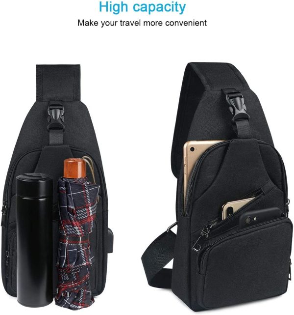 flintronic Sacoche Homme Bandouliere, Sac à Poitrine avec Chargement USB et Port pour Écouteurs, Sac à Dos de Voyage pour Homme & Femme (avec 1*Câble USB) – Image 2