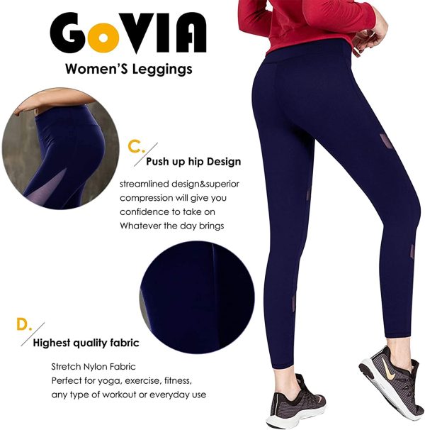 GoVIA Legging pour Femme Pantalon de Course à Pied Pantalon de Sport Respirant Pantalon de Yoga Fitness Taille Haute Long Rayures 4106 – Image 2