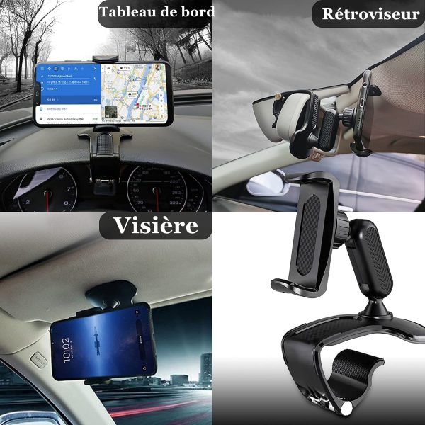 Support de téléphone de Voiture , rétroviseur Multifonction pour Tableau de Bord de Voiture avec Pince à Ressort réglable à 360 °, adapté aux Smartphones de 4 à 7 Pouces – Image 5