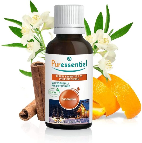 Puressentiel Huiles Essentielles pour Diffusion Diffuse Cocooning 100% Pures/Naturelles Aide à Créer Ambiance Réconfortante, 30 ml