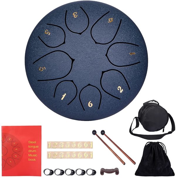 Tambour Handpan 6 Pouces Steel Tongue Drums à 8 Tons Tongue Drum Tambour à langue d'acier avec Baguettes,Sac,Couvre Doigt Instrument de Percussion Pan Drum pour léducation Musicale Mind Healing Yoga