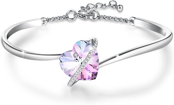 GEORGE · SMITH❤️Bracelet Femme Argent Plaqué Réglable Bracelet Cœur pour Femme avec Cristal Bleu Rose, Idéal Bijoux Cadeau de Fête des mères Anniversaire pour Femme Maman Ami ??avec Boîte Cadeau – Image 3