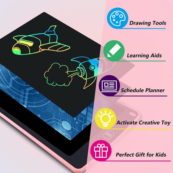 Tablette D'écriture LCD 10 Pouces Planche à Dessin pour Enfants, écriture Manuscrite Effaçable Portable Doodle Bloc de Dessin Jouets pour Enfants Cadeaux pour Garçons Filles, Rose – Image 5