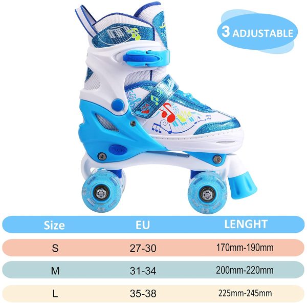 Hikole Patin a Roulette Fille Roller Enfant 4 Roues avec Lumineuses Patins à roulettes Réglables Respirant Protection Complète pour Enfants Débutants – Image 3