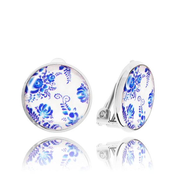 Élégante Petite Ronde Boucle d'Oreilles Clips Non Percées; Cadeau d'Amour de Anniversaire pour Femme (Bleu Clair Argent) – Image 5