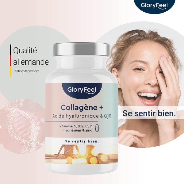 Collagène Marin + Acide Hyaluronique & Q10, Enrichi en Zinc, Magnésium, Vitamines B12, D3, A & C, 60 Capsules - Complex de Collagene Marin premium pour la Peau, les Cheveux & les Articulations – Image 3