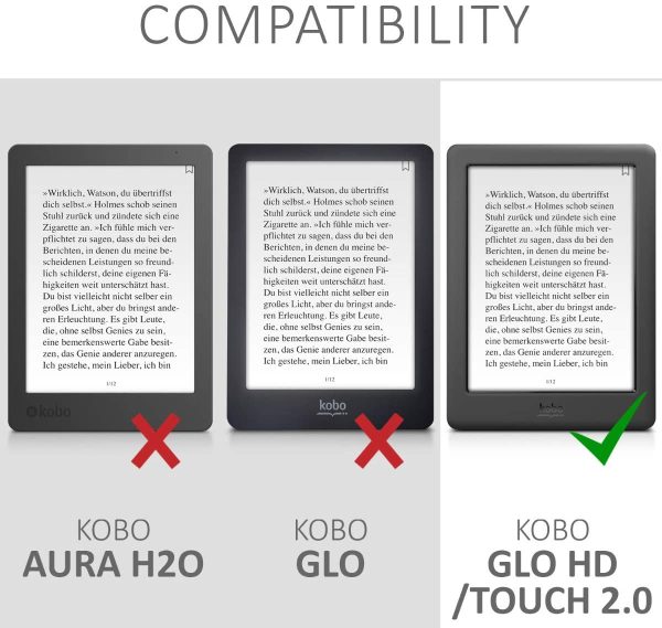 kwmobile Coque Compatible avec Kobo Glo HD/Touch 2.0 - Étui à Rabat en Tissu pour Liseuse - Tissu Gris foncé – Image 2