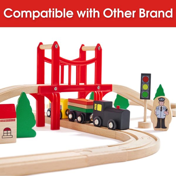 Circuit Train Enfant,Train en Bois (magnétique)& Rails Pack(39 pcs),Compatible avec Brio, Thomas, Lidl et d'autres Marques Populaires. – Image 6