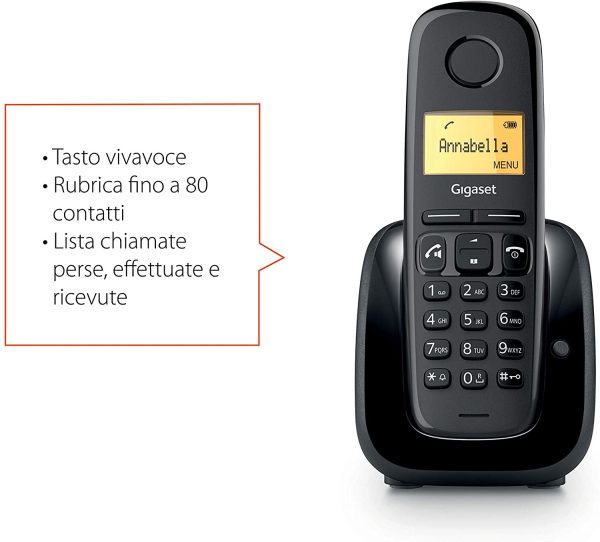 Gigaset A280 Téléphone portable avec mains libres haute qualité, écran éclairé, 1,5 pouces, liste d'appels frets, rechutes et perses, noir [Version Italien] [Version italienne] – Image 4