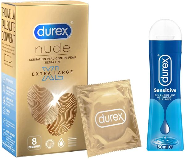 DUREX - Cadeau Saint Valentin Couple - 8 Préservatifs Nude XL Extra Large & 1 Gel Lubrifiant Sensitive 50ml – Image 6