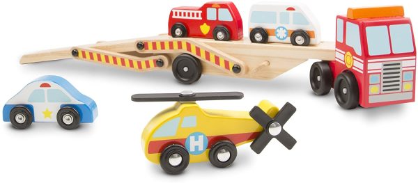 Melissa & Doug | Transporteur de véhicules d’Urgence| Jouets en bois | Pour garçon ou fille | 3+ – Image 3