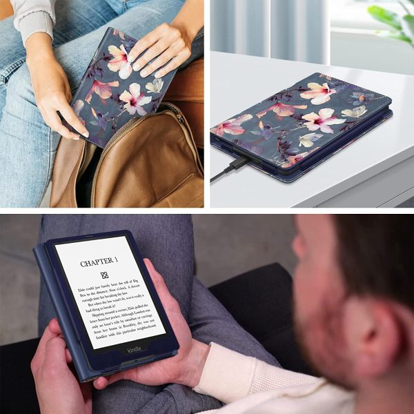 FINTIE Étui pour 6,8" Kindle Paperwhite (11e génération, modèle 2021) et Kindle Paperwhite Signature Edition, Folio Coque de Protection avec Veille/Réveil Automatique, Blooming Hibiscus – Image 6