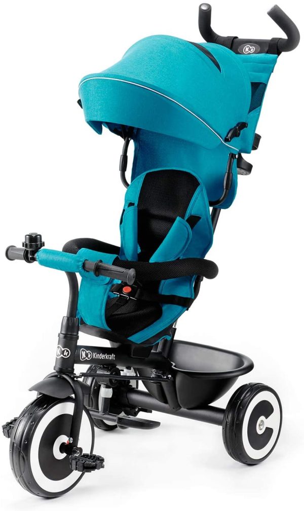 Kinderkraft Tricycle Enfant Évolutif ASTON, Canne Télescopique Amovible, Bleu