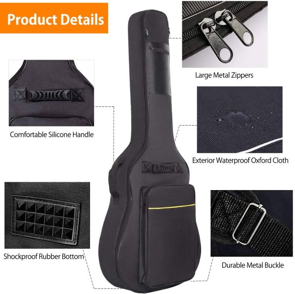 CAHAYA Housse de Guitare en Nylon Oxford Etui pour Guitare Etanche avec Poches Externes Housse pour Guitaire Classique et Guitare Acoustique Folk 39’??0’??1’?? Noir – Image 4