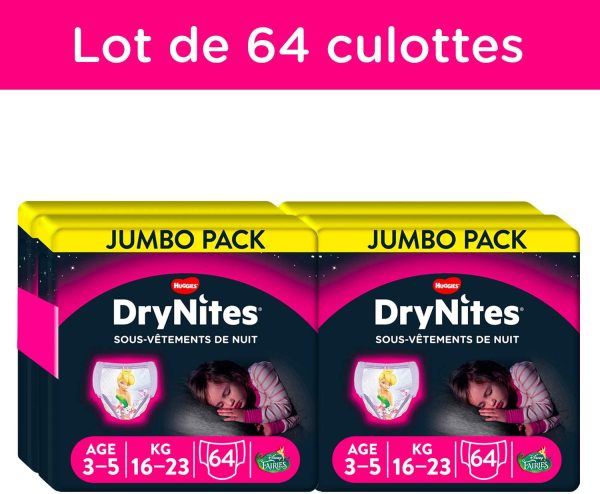 Huggies DryNites, Sous-vêtements de nuit absorbants jetables, Pour filles, Taille : 3-5 ans, 64 culottes – Image 5