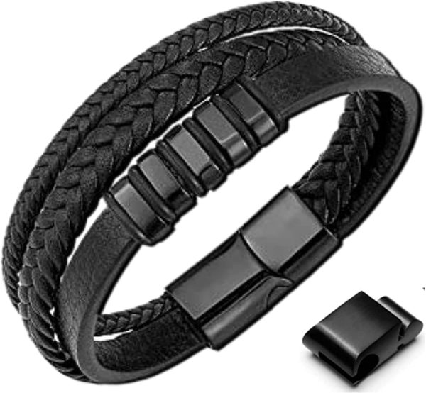 GENAC Bracelet Pour Homme En Cuir Véritable De Haute Qualité Et Acier Inoxydable Avec Fermoir Magnétique Amovible Pour Régler Facilement La Longueur Le Bijou Parfait Pour Une Super Idée Cadeau – Image 7