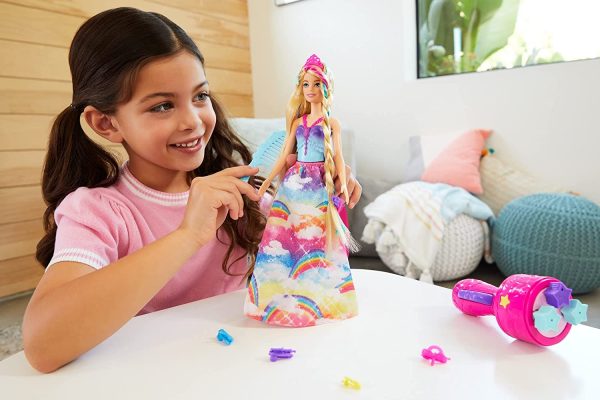 Barbie Dreamtopia poupée Princesse Tresses Magiques aux longs cheveux blonds avec extensions multicolores, peigne et accessoires, jouet pour enfant, GTG00 – Image 5